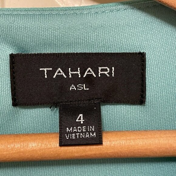 TAHARI ASL Seafoam Knot Waist Vneck Short Sleeve Career Sheath Dress Sz 4 - Picture 2 of 7